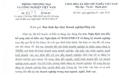 VCCI moi gop y Du thao Nghi dinh sua doi, bo sung Nghi dinh ve dang ky Doanh nghiep.