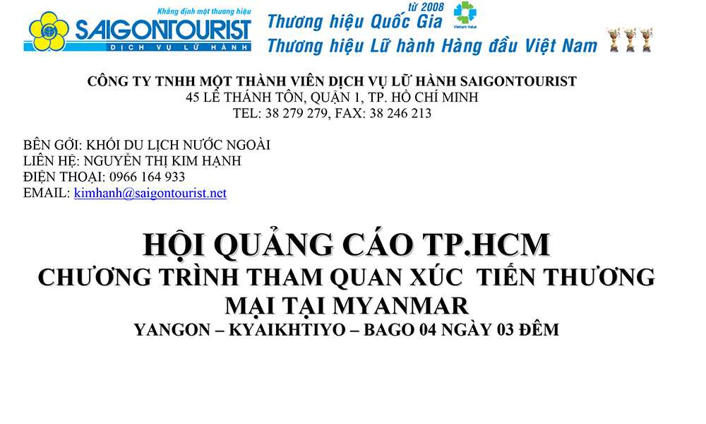 Thư mời hội viên VAA tham dự chương trình tham quan xúc tiến thương mại tại Myanmar