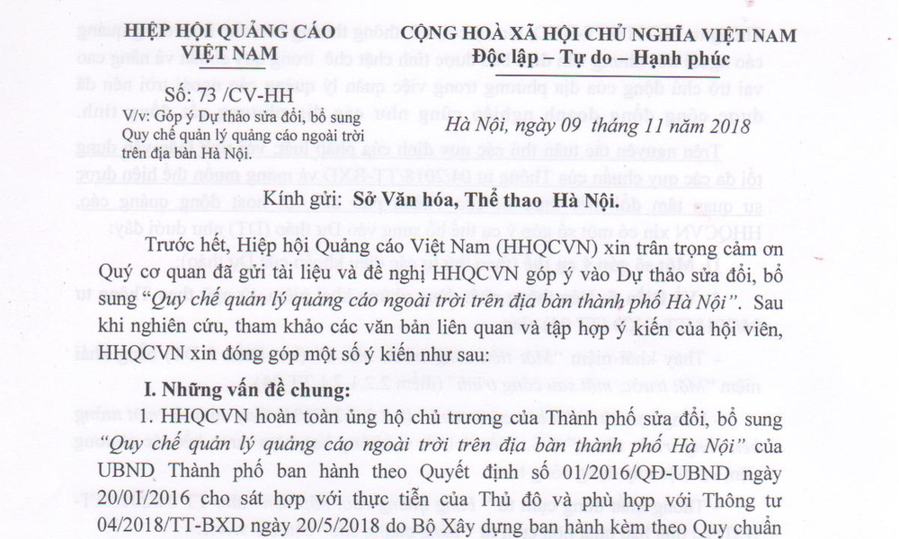 Thông báo về công văn số 73/CV-HH của VAA gửi lên Sở Văn hoá, Thể thao Hà Nội