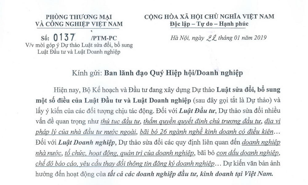 Đóng góp ý kiến xd Dự thảo Luật sửa đổi, bổ sung một số điều của Luật ĐT và Luật DN