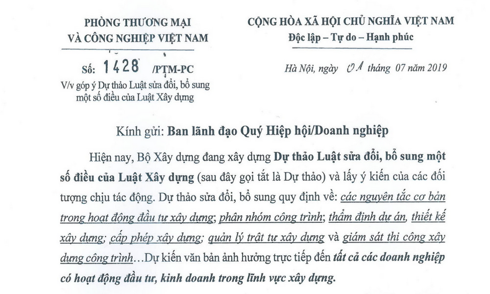 Thư mời HV VAA góp ý kiến Dự thảo Luật sửa đổi, bổ sung một số điều của Luật Xây dựng