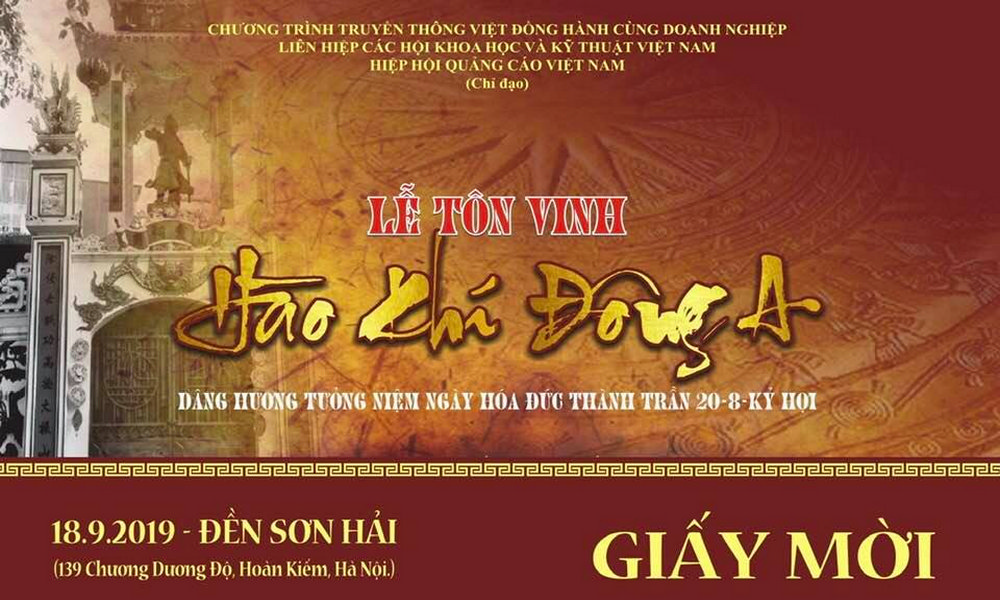 Thư mời hội viên VAA đến tham dự Lễ Tôn Vinh “Hào Khí Đông A”